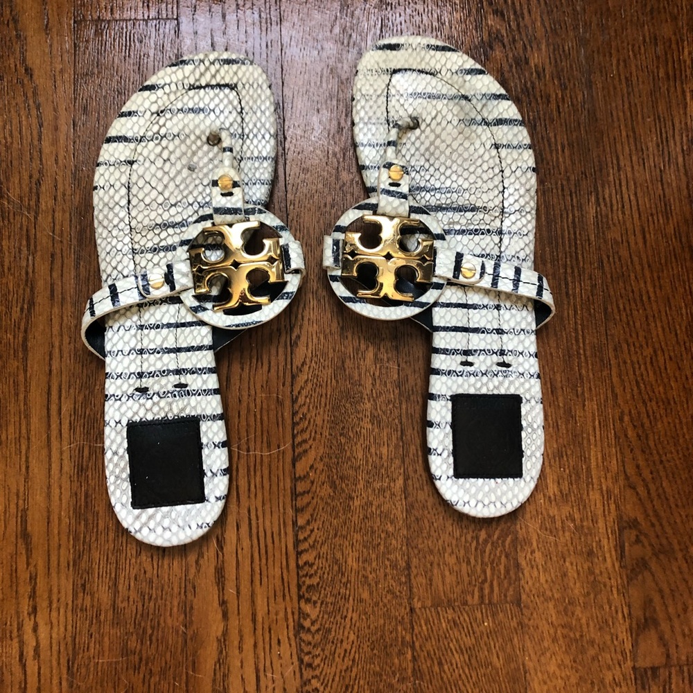 Tory Burch Miller 2 Snake Embossed Striped Sandals